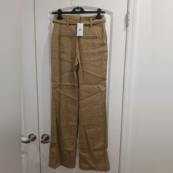 17. NWT VERONICA BEARD SUNNY PINSTRIPED LINEN BLEND TWILL WIDE LEG PANTS